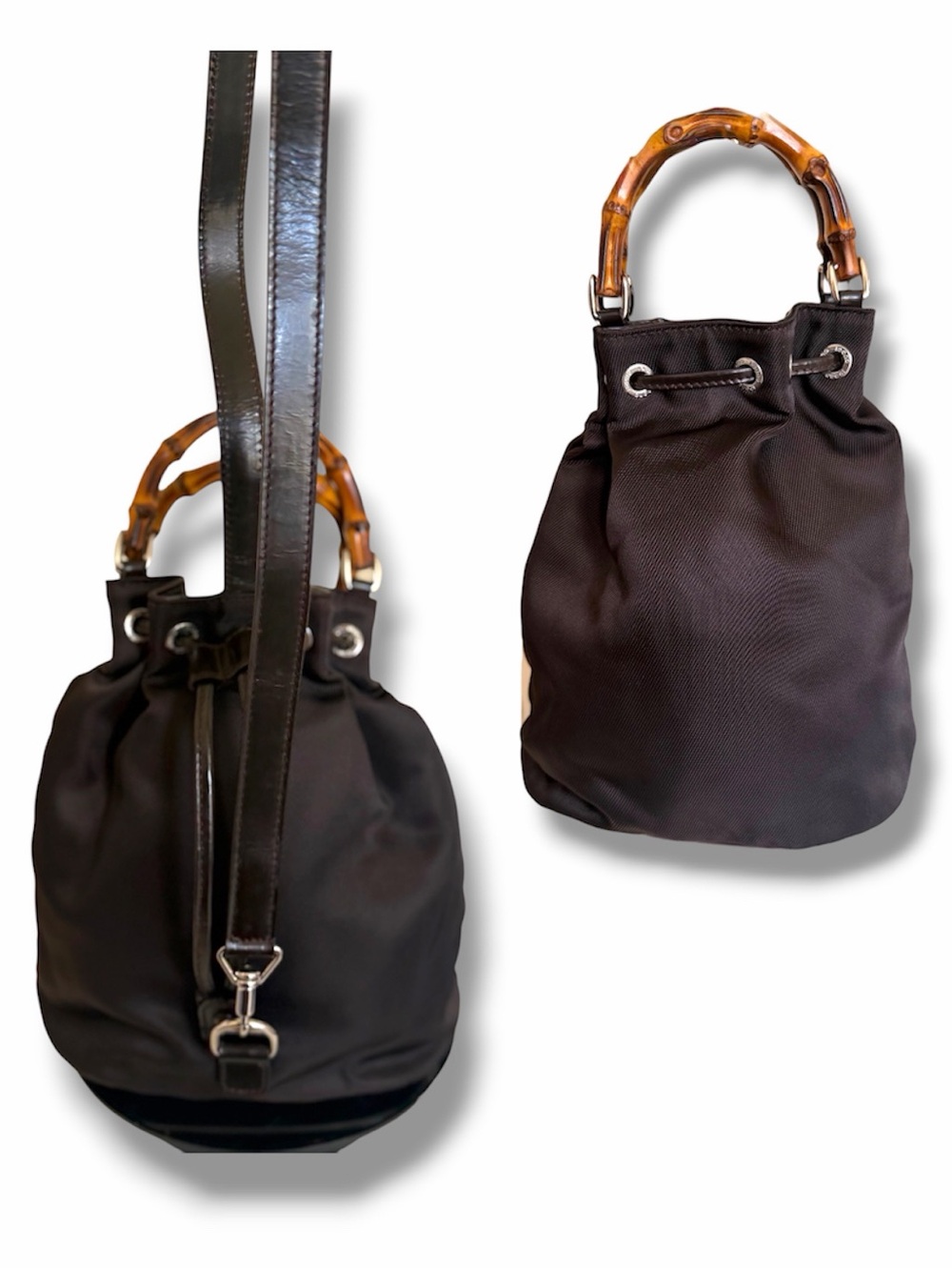 Gucci Bamboo Sling Bag nylon and patent leather backpack